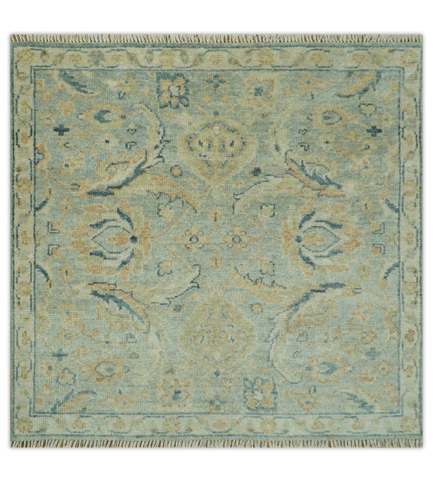 Custom Made Hand Knotted Silver and Blue Traditional Oushak Wool Rug