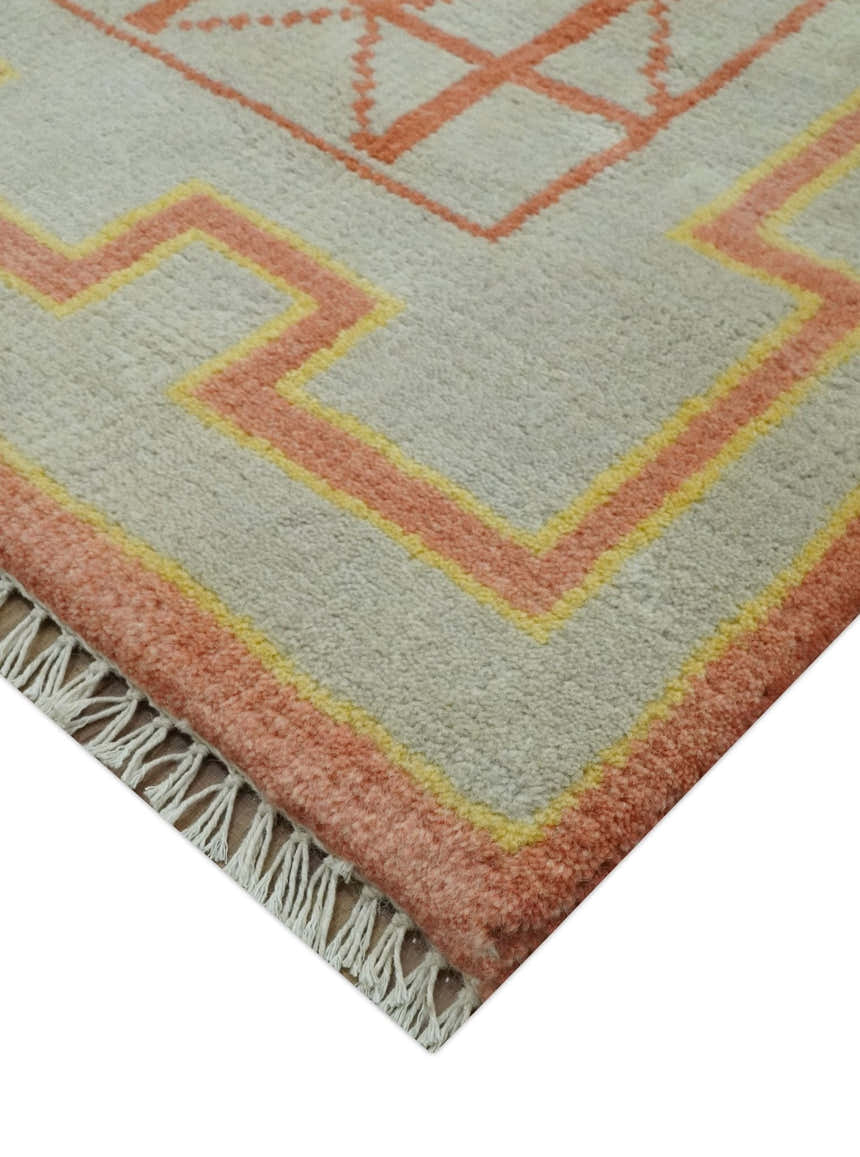 Custom Made Hand Knotted Silver, Peach and Mustard Southwestern wool area rug