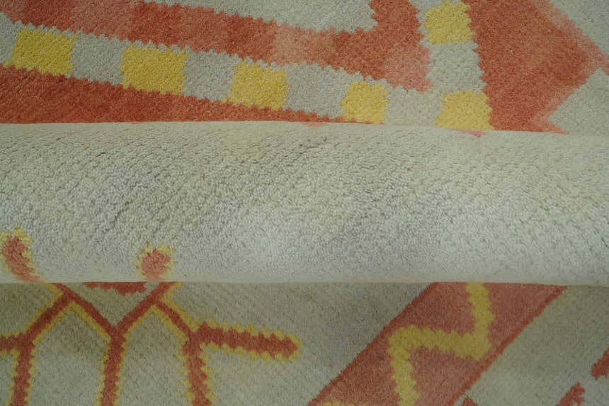 Custom Made Hand Knotted Silver, Peach and Mustard Southwestern wool area rug