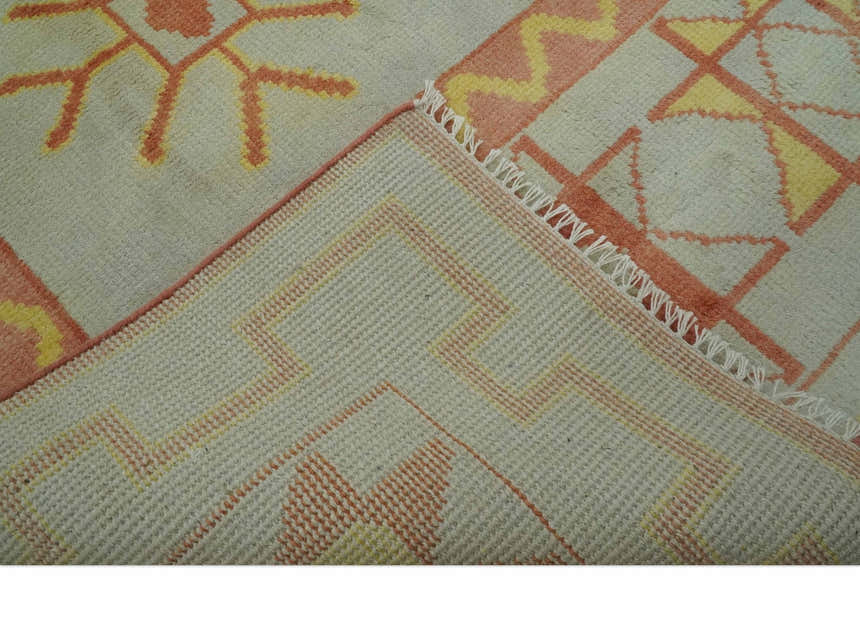 Custom Made Hand Knotted Silver, Peach and Mustard Southwestern wool area rug