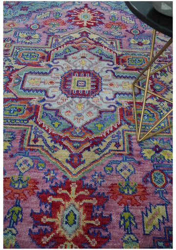 Custom Made Hand Knotted Silver, Purple and Green Traditional Wool Area Rug