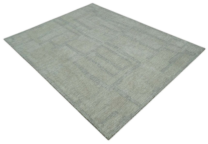 Custom Made Hand Tufted Ivory, Olive and Charcoal Modern Abstract Stripes Design Rug