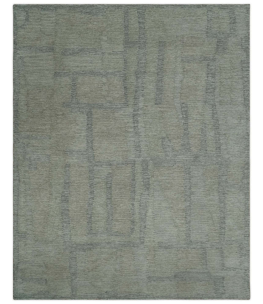 Custom Made Hand Tufted Ivory, Olive and Charcoal Modern Abstract Stripes Design Rug