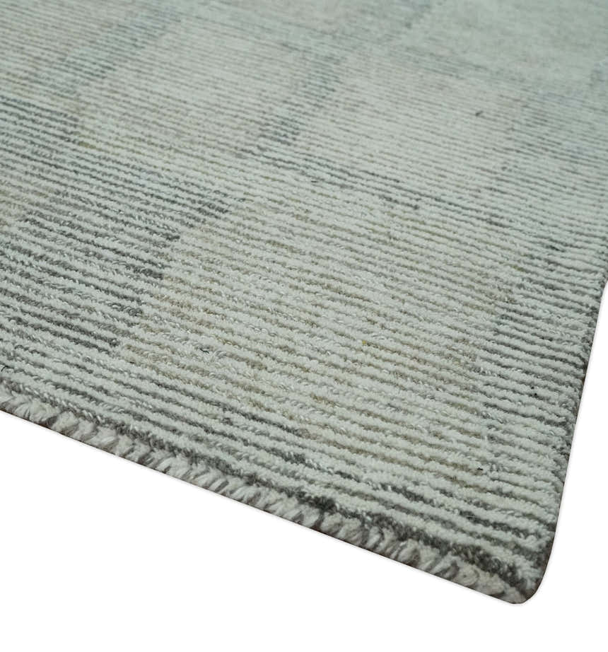 Custom Made Hand Tufted Ivory, Olive and Charcoal Modern Abstract Stripes Design Rug