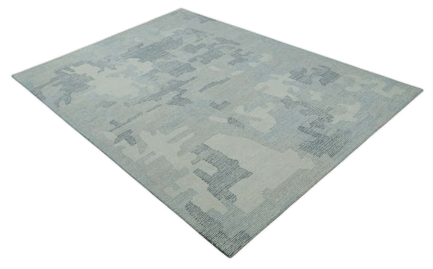 Custom Made Hand Tufted Ivory, Silver, Gray and Charcoal Modern Abstract Design Rug