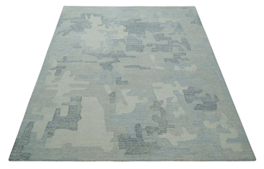 Custom Made Hand Tufted Ivory, Silver, Gray and Charcoal Modern Abstract Design Rug