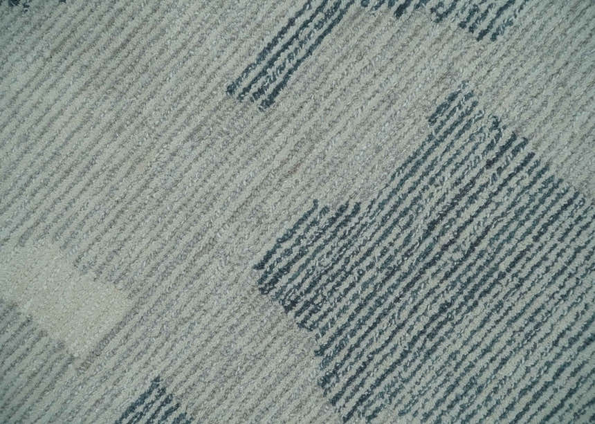 Custom Made Hand Tufted Ivory, Silver, Gray and Charcoal Modern Abstract Design Rug