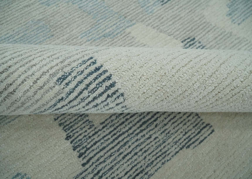 Custom Made Hand Tufted Ivory, Silver, Gray and Charcoal Modern Abstract Design Rug