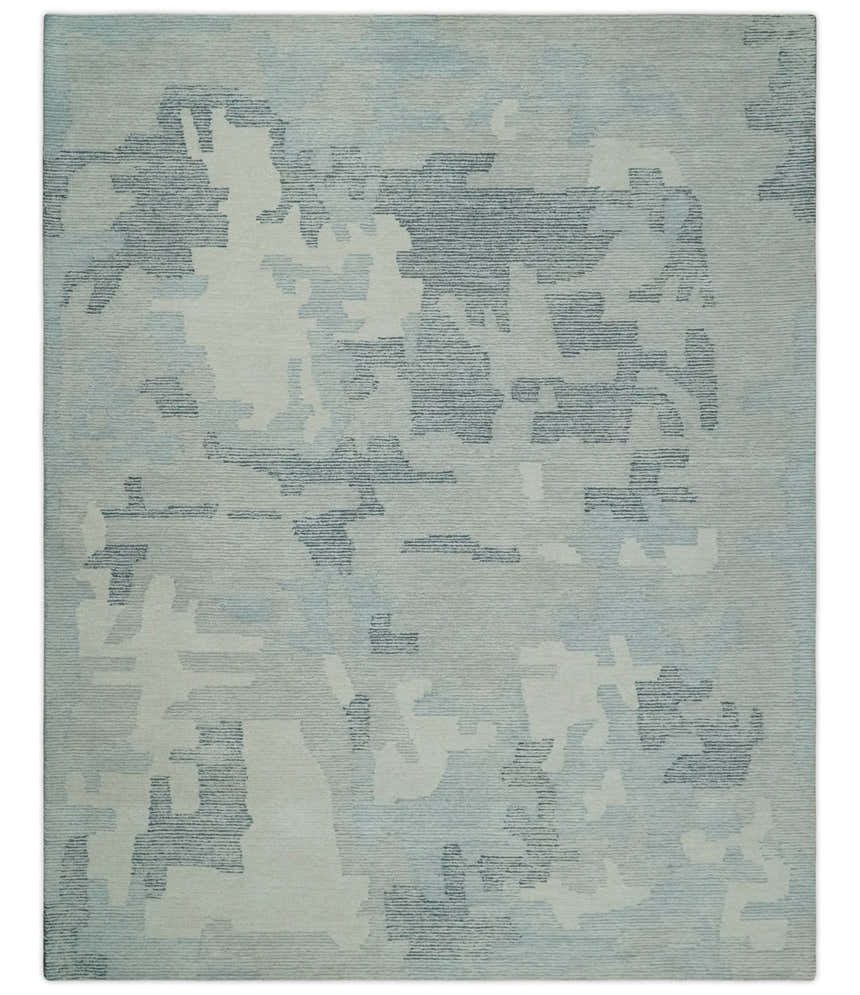 Custom Made Hand Tufted Ivory, Silver, Gray and Charcoal Modern Abstract Design Rug