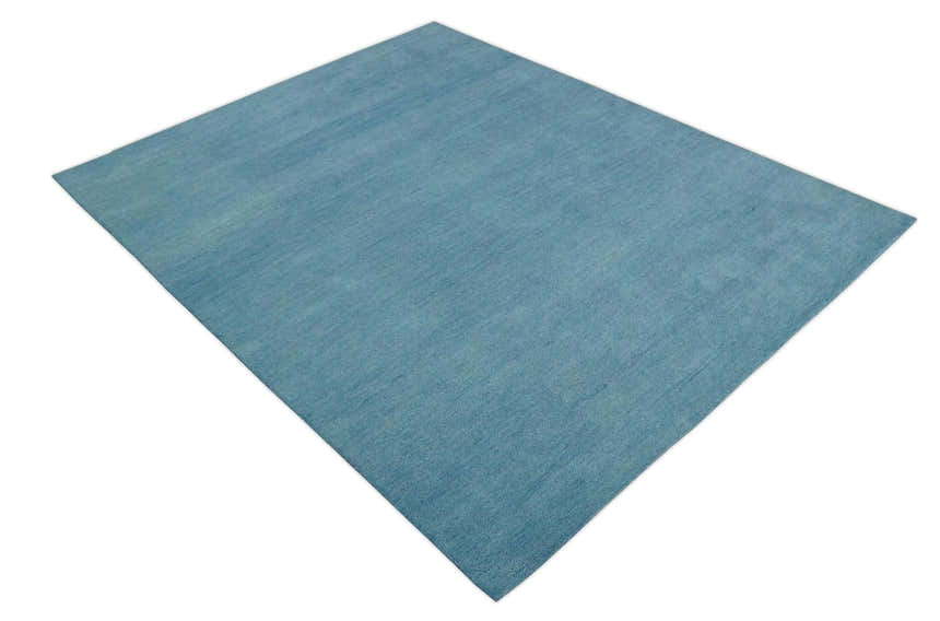 Custom Made Hand Tufted Solid Plane Light Blue Woolen wool Area Rug