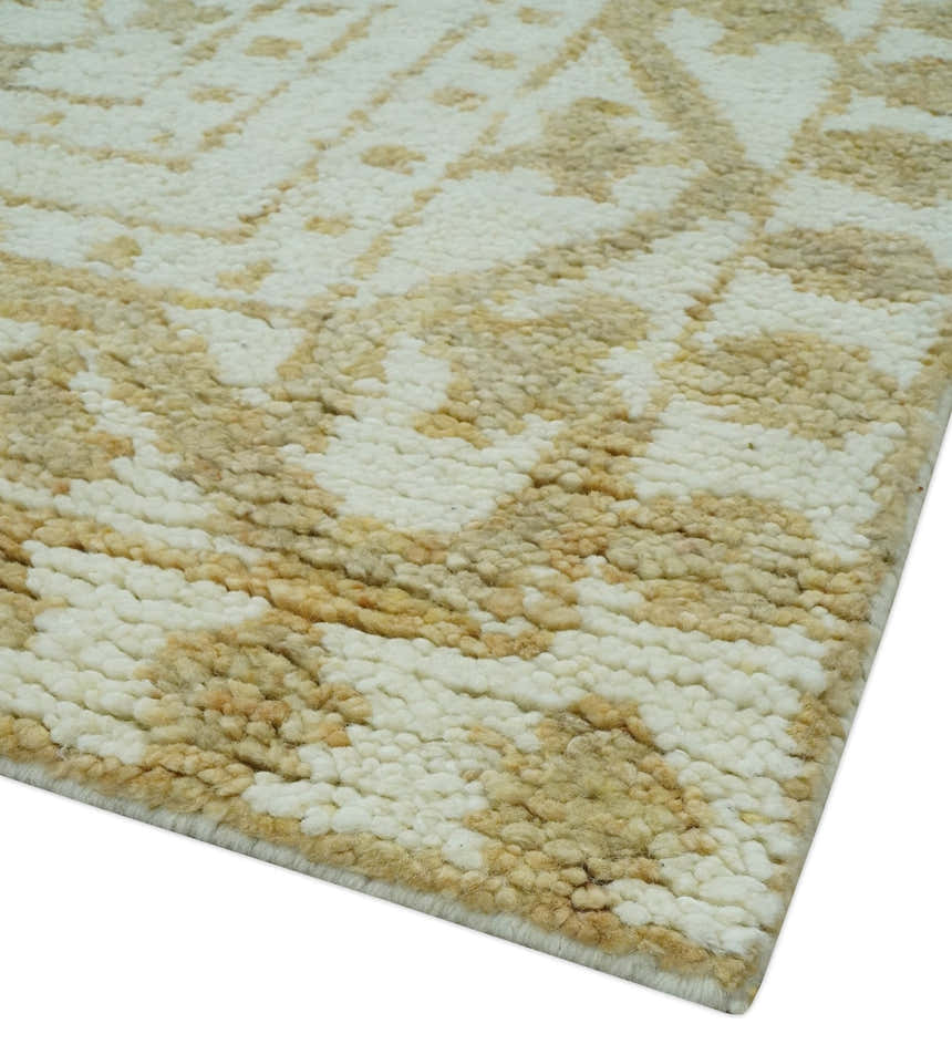 Custom Made Ivory and Olive Traditional Hand Knotted wool Area Rug