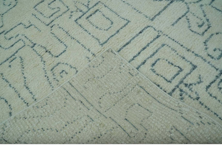 Custom Made Ivory, Beige and Gray Maze Design Hand knotted wool Area Rug