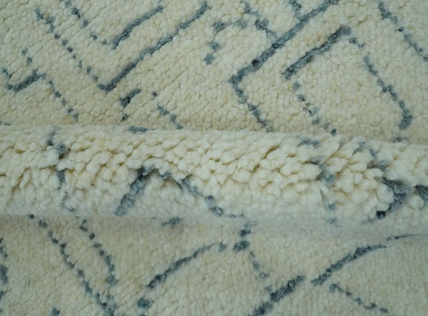 Custom Made Ivory, Beige and Gray Maze Design Hand knotted wool Area Rug