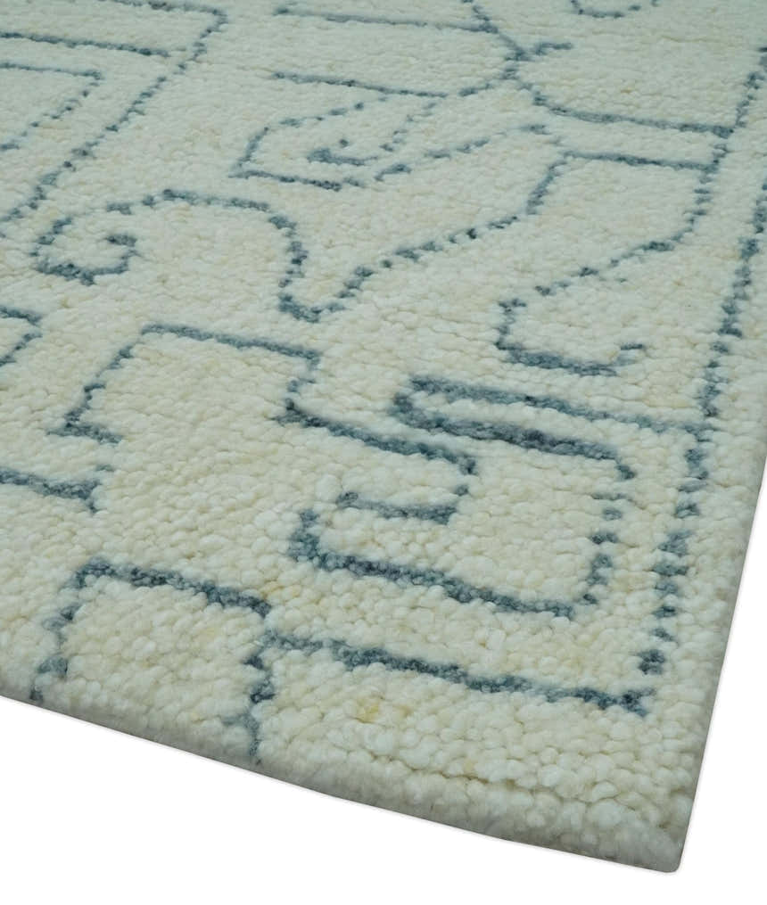 Custom Made Ivory, Beige and Gray Maze Design Hand knotted wool Area Rug