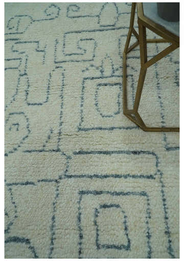 Custom Made Ivory, Beige and Gray Maze Design Hand knotted wool Area Rug