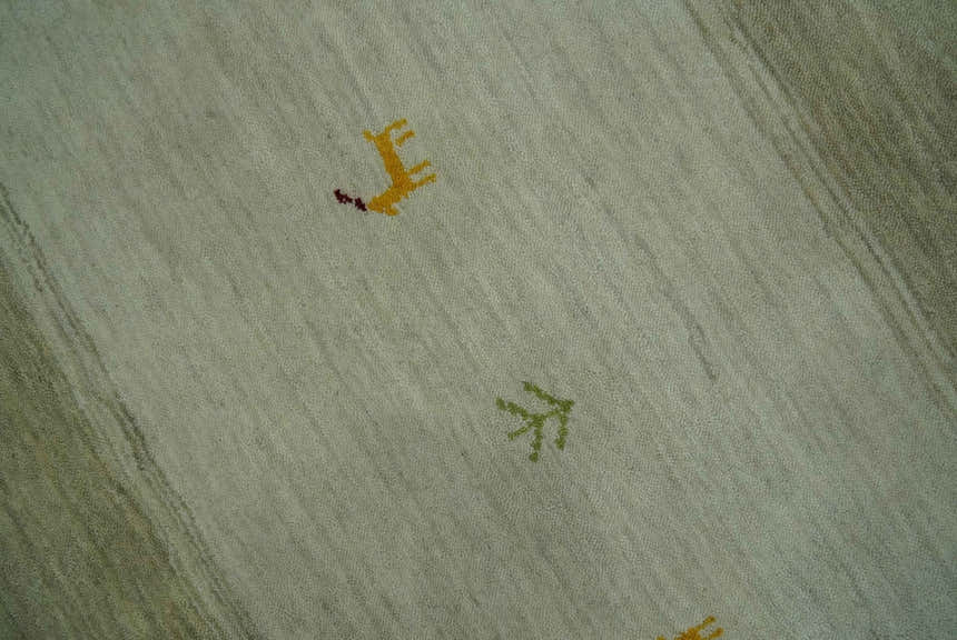 Custom Made Ivory, Beige and Rust Geometrical stripes Design Hand loom Wool Area Rug