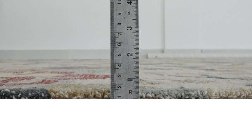 Custom Made Ivory, Charcoal and Olive Floral Design Colorful Hand Tufted wool rug