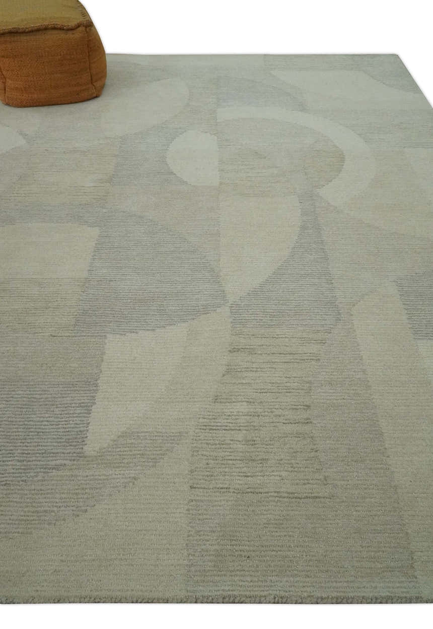 Custom Made Ivory, Gray and Beige Modern Contemporary Hand Tufted wool rug