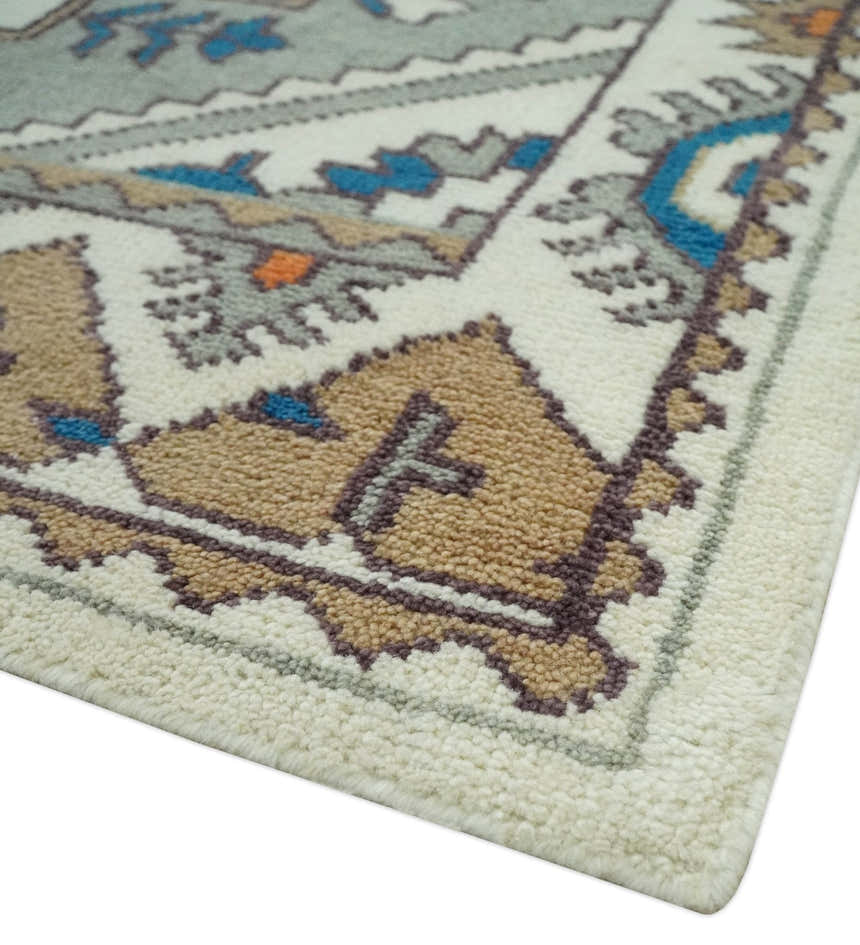 Custom Made Ivory, Gray and Camel Traditional Hand knotted Wool Area Rug