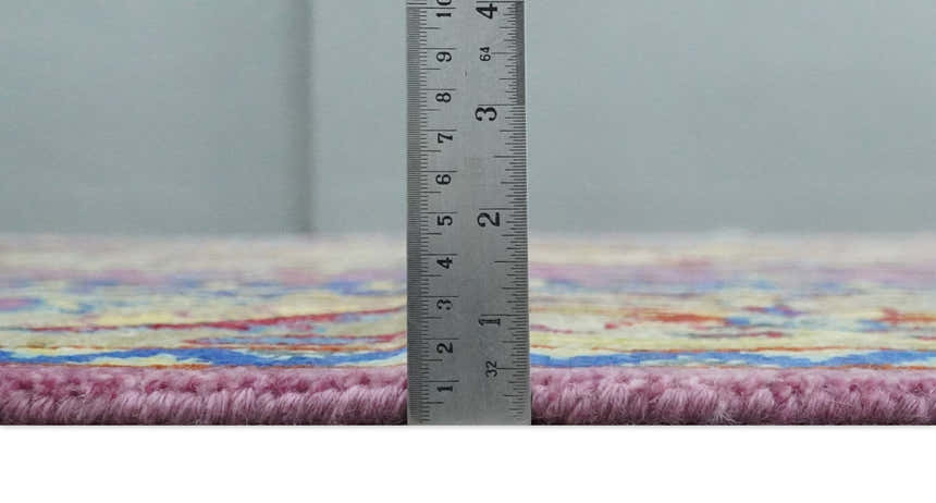 Custom Made Light Green and Purple Medallion Traditional Hand Knotted Wool Area Rug