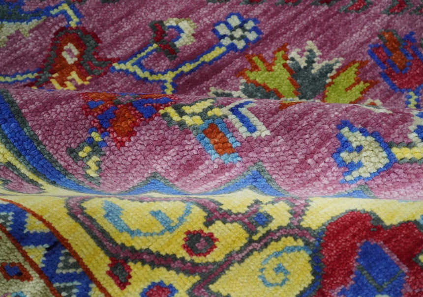 Custom Made Light Green and Purple Medallion Traditional Hand Knotted Wool Area Rug