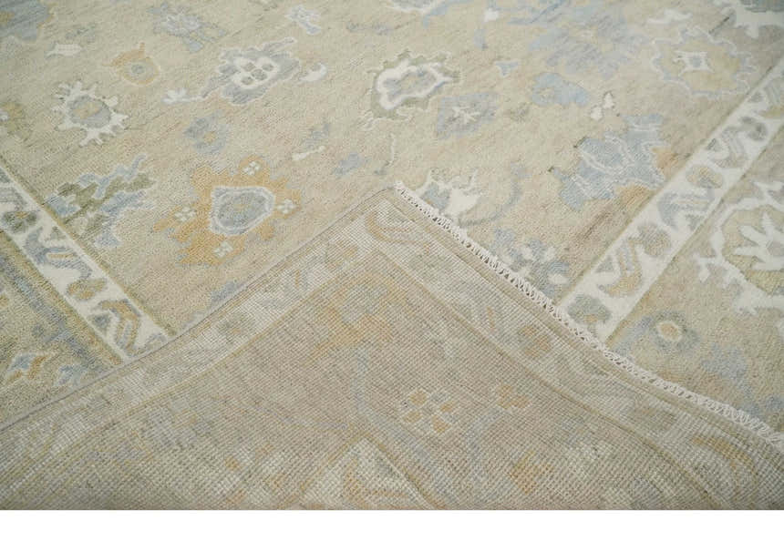 Custom Made Beige and Ivory Hand Knotted Traditional Oushak Wool Area Rug