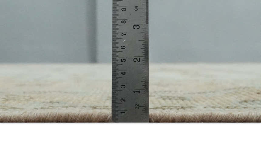 Custom Made Low Pile Hand Knotted Peach and Blue Traditional Design Wool Area Rug