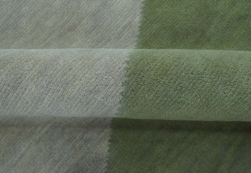 Custom Made Modern Geometrical Design Green And Gray Hand knotted wool Area Rug