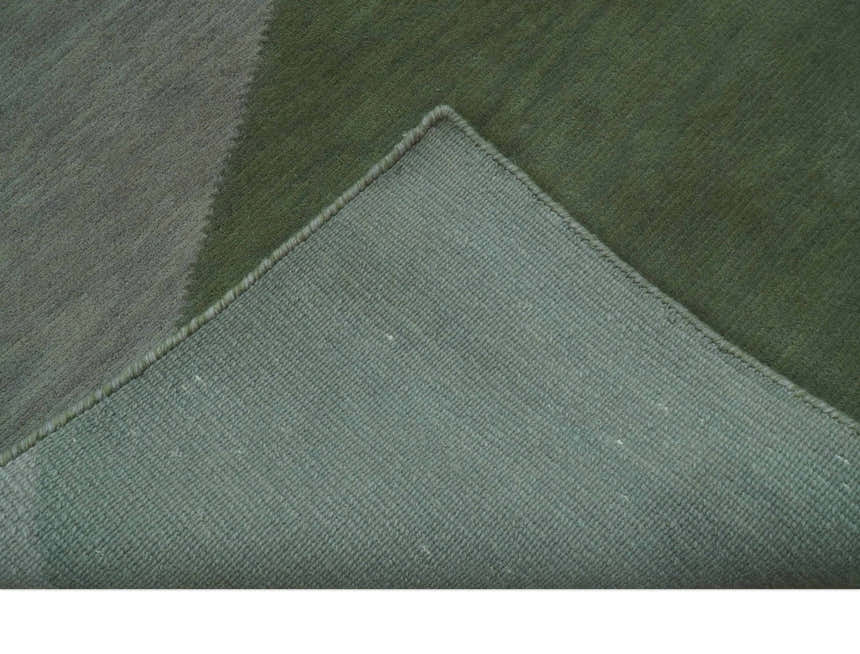 Custom Made Modern Geometrical Design Green And Gray Hand knotted wool Area Rug