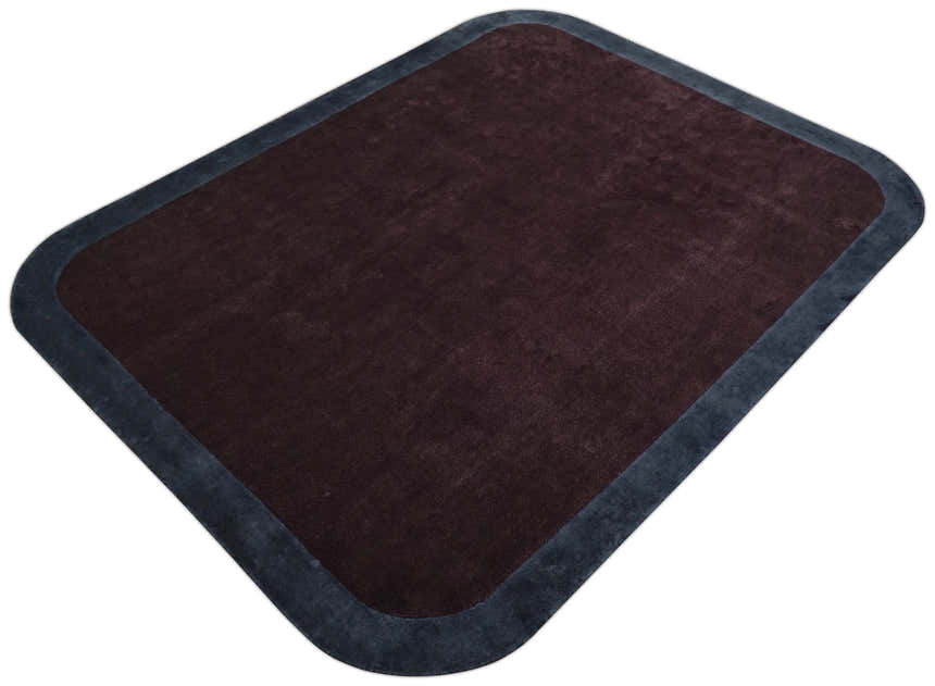 Custom Made Modern Solid Maroon And Gray Hand Knotted Wool And Art Silk Rug