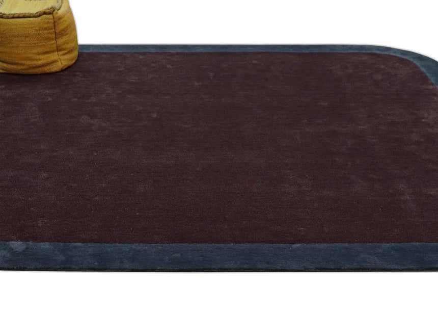 Custom Made Modern Solid Maroon And Gray Hand Knotted Wool And Art Silk Rug