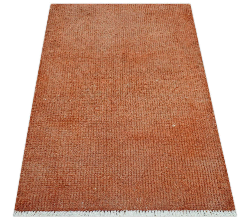 Custom Made Modern Solid Overdyed Rust Hand Knotted Wool Area Rug