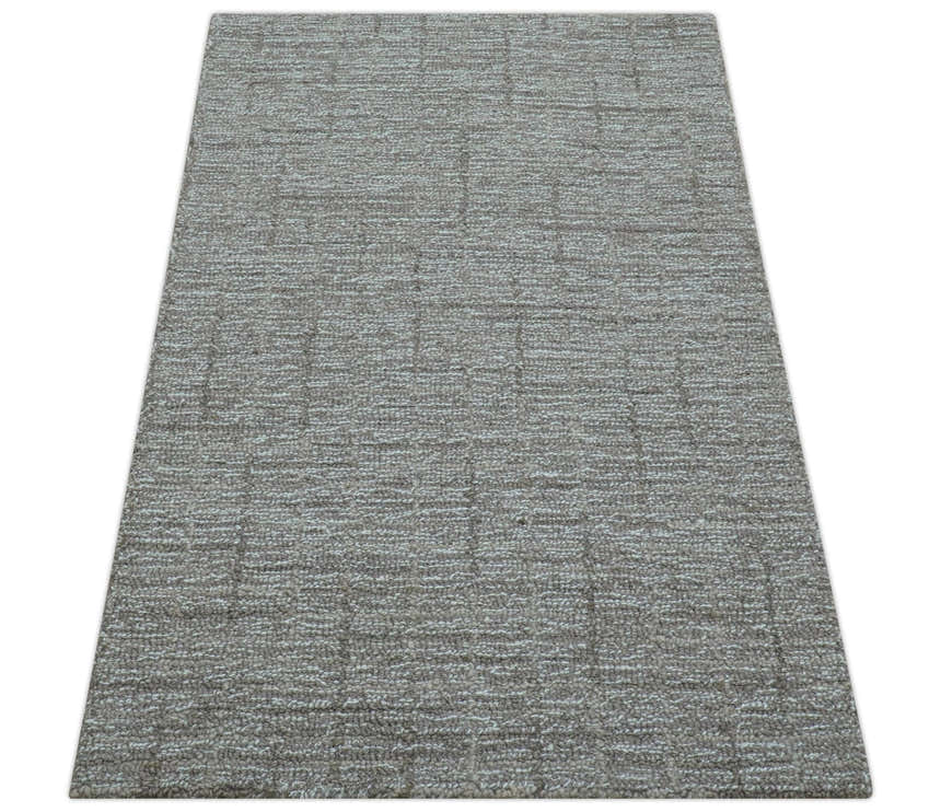 Custom Made Modern Style Brown Hand Tufted Wool Rug