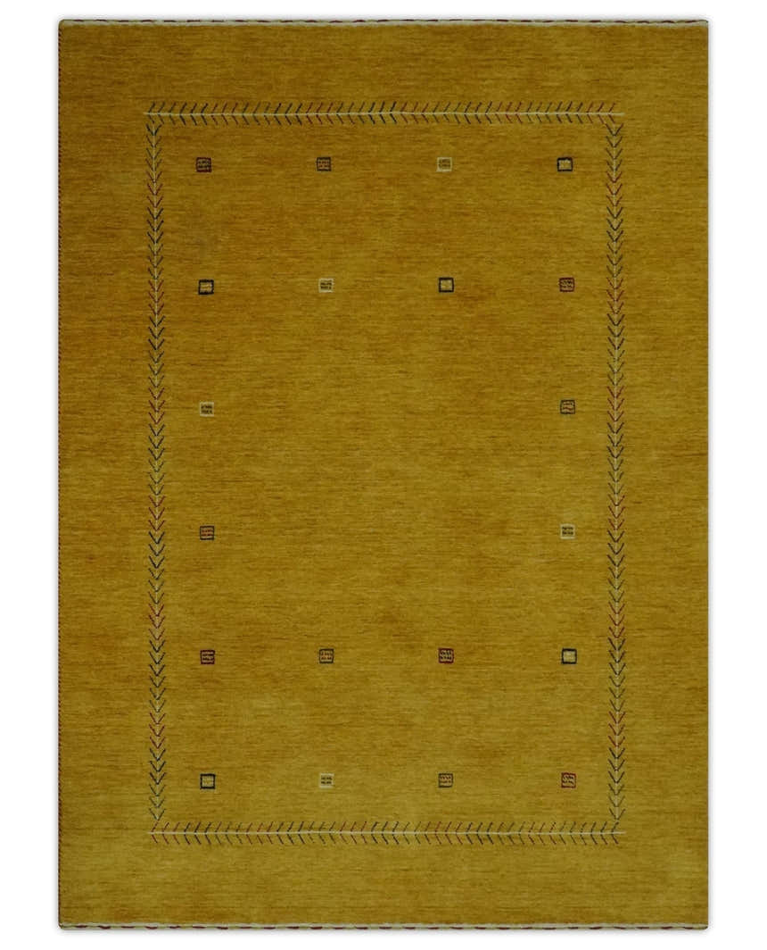Custom Made Mustard Modern Tribal Design Wool Area Rug