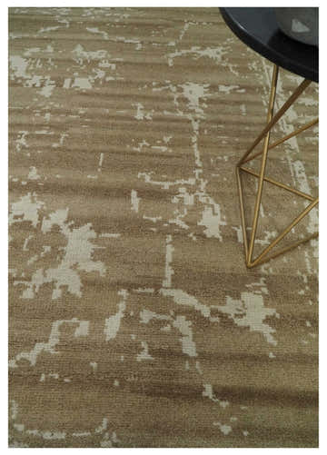 Custom Made Neutral Earthy Brown and Beige Chic Hand Knotted Natural Wool Minimal Area rug