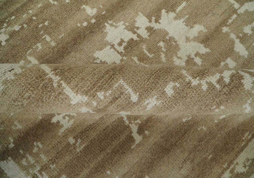 Custom Made Neutral Earthy Brown and Beige Chic Hand Knotted Natural Wool Minimal Area rug