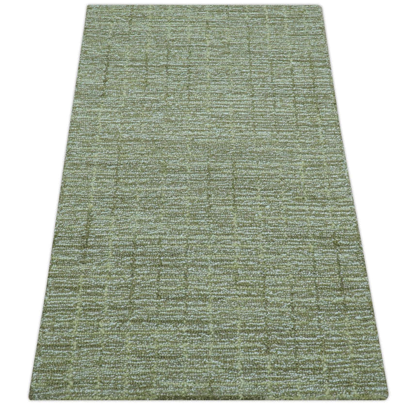 Custom Made Olive and Beige Modern Style Hand Tufted Wool Rug