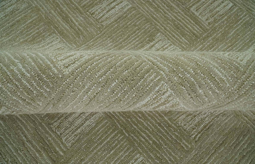 Custom Made Olive and Ivory Modern Geometrical Hand Tufted wool rug