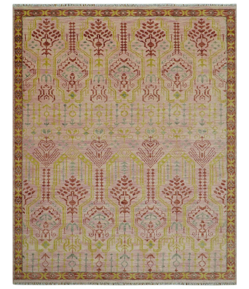 Custom Made Pink And Rust Traditional Design Hand Knotted wool rug