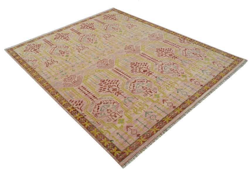 Custom Made Pink And Rust Traditional Design Hand Knotted wool rug