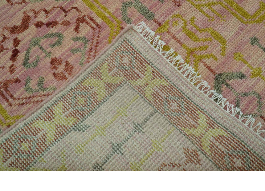 Custom Made Pink And Rust Traditional Design Hand Knotted wool rug