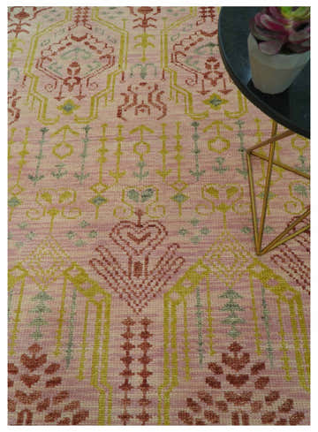 Custom Made Pink And Rust Traditional Design Hand Knotted wool rug