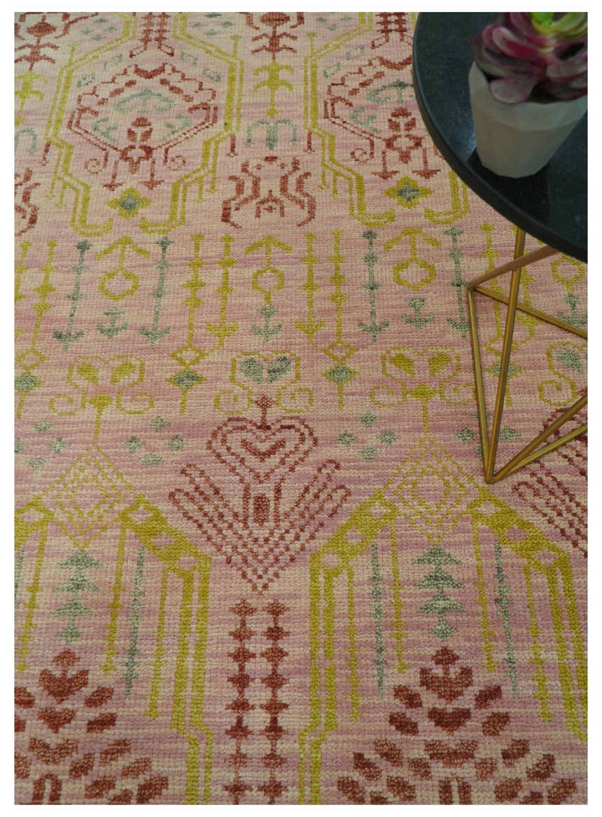 Custom Made Pink And Rust Traditional Design Hand Knotted wool rug