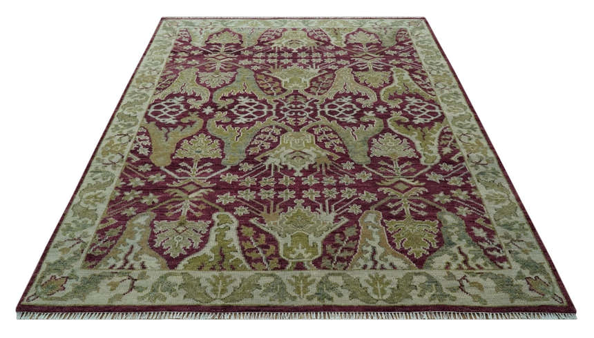 Custom Made Plum and Olive Traditional Dragon Oushak Design Hand knotted wool rug