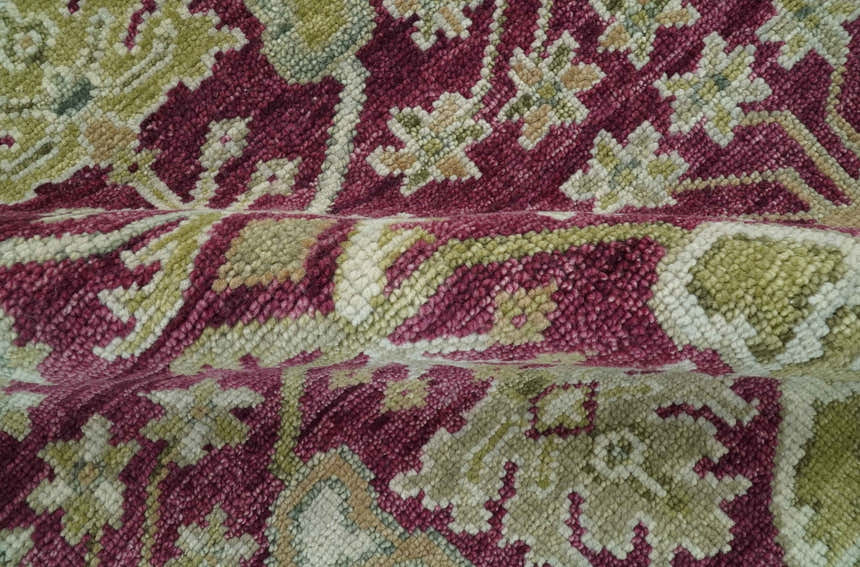 Custom Made Plum and Olive Traditional Dragon Oushak Design Hand knotted wool rug