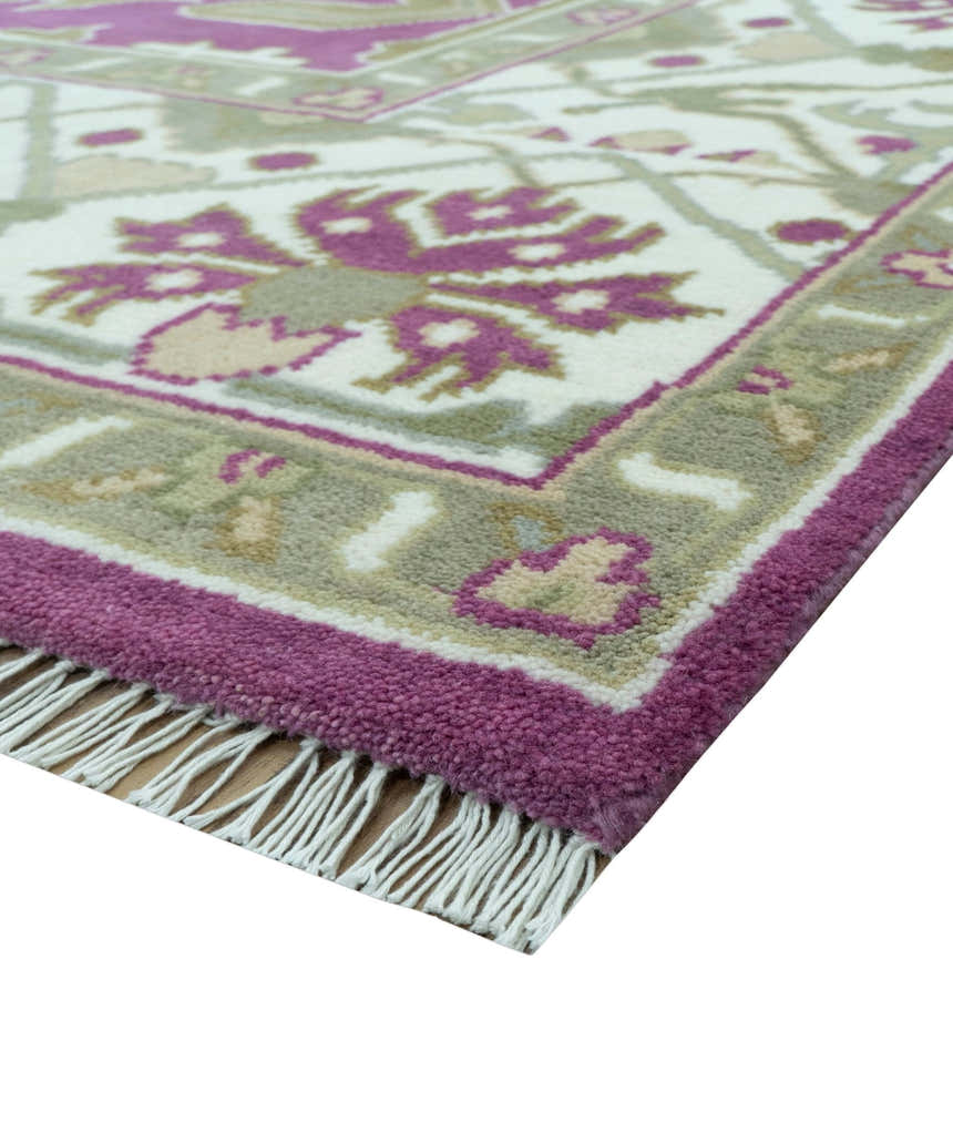 Custom Made Purple, Ivory And Beige Traditional Oushak Design Hand Knotted wool rug
