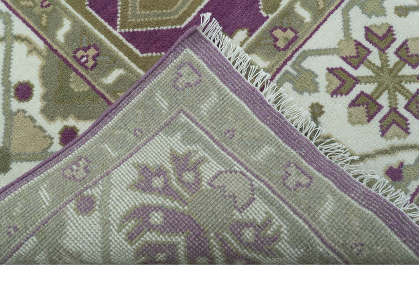 Custom Made Purple, Ivory And Beige Traditional Oushak Design Hand Knotted wool rug