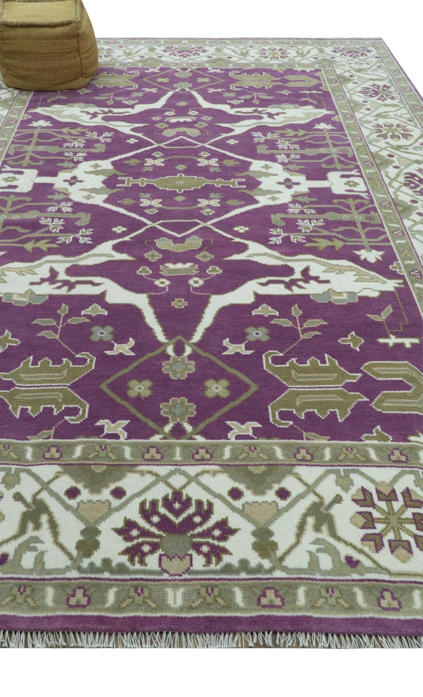 Custom Made Purple, Ivory And Beige Traditional Oushak Design Hand Knotted wool rug
