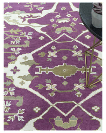 Custom Made Purple, Ivory And Beige Traditional Oushak Design Hand Knotted wool rug