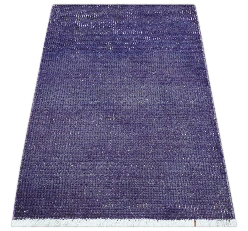 Custom Made Purple Modern Solid Overdyed Hand Knotted Wool Area Rug